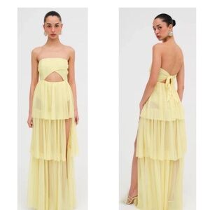 For Love & Lemons Juni glitter tiered cutout maxi dress